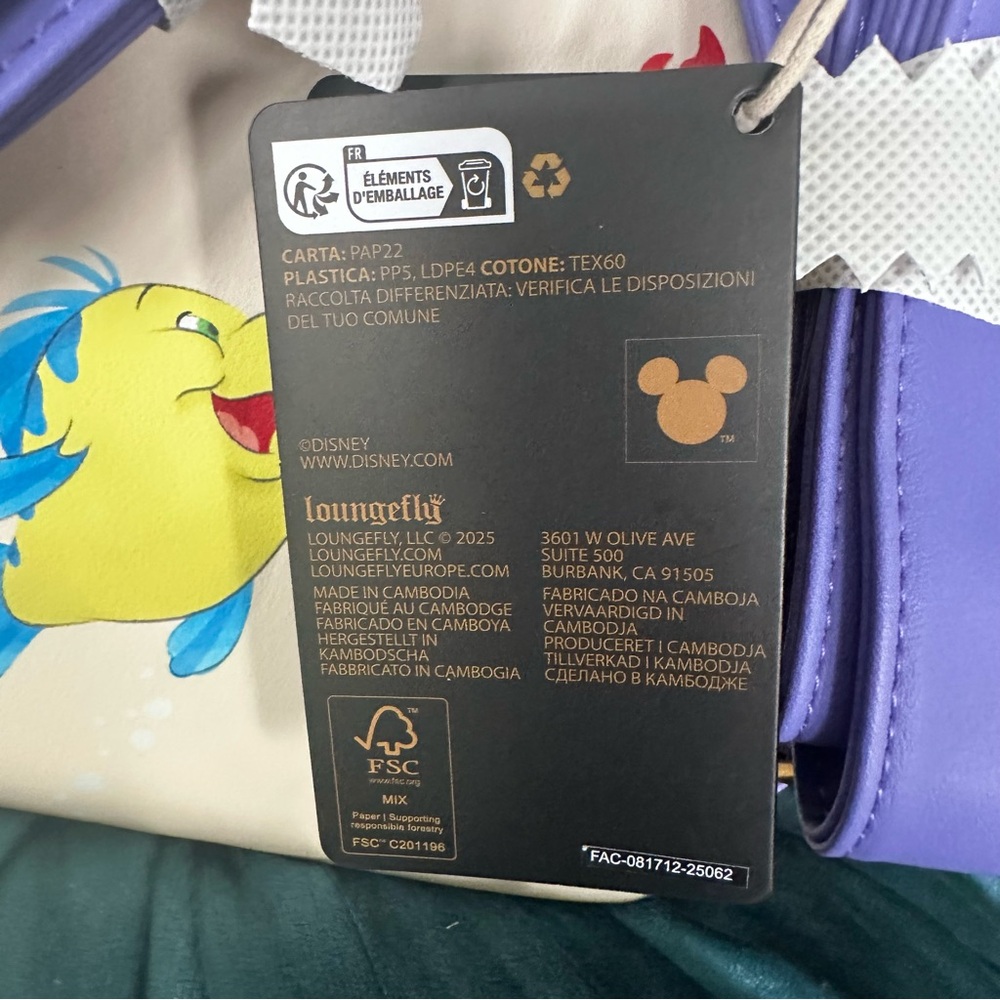 Disney Ariel The Little Mermaid Floral Mini Loungefly Backpack: NWT - Picture 7 of 10